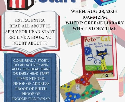 Head Start Special Storytime & Enrollment on Wednesday, Aug 28th 10am-12pm