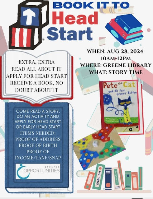 Head Start Special Storytime & Enrollment on Wednesday, Aug 28th 10am-12pm