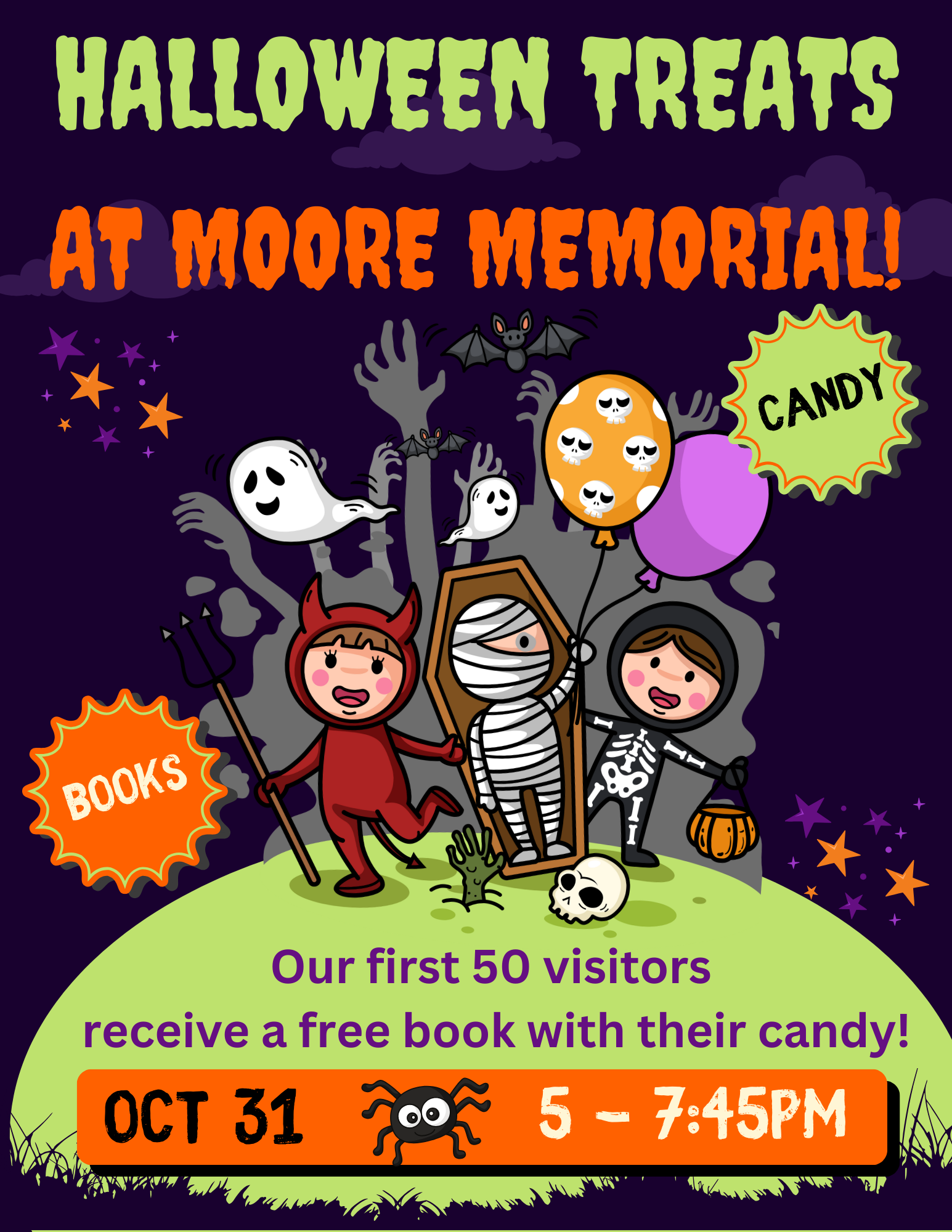 Halloween Fun at Moore Memorial – October 31 from 5-7:45pm