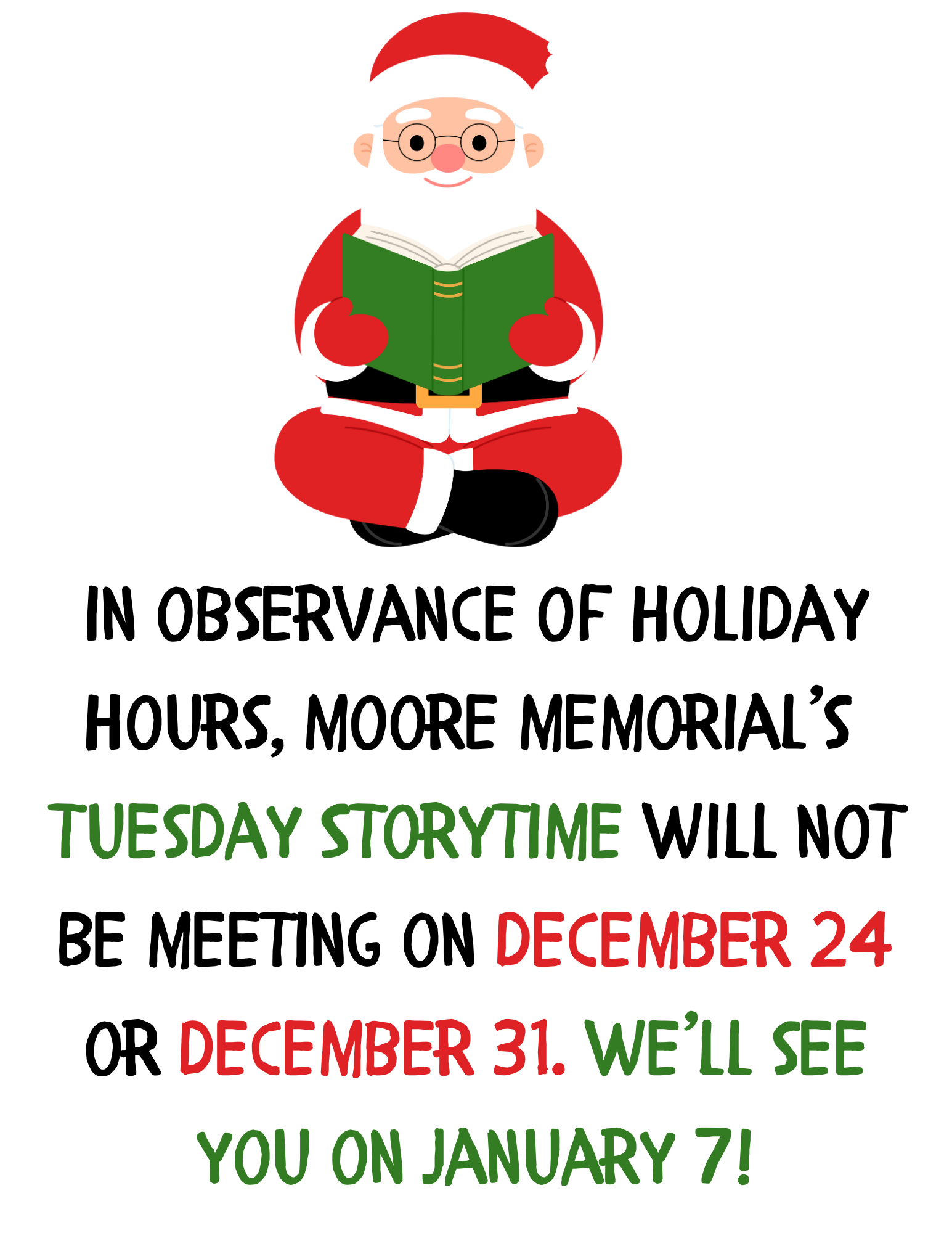 Preschool Storytime Holiday Schedule