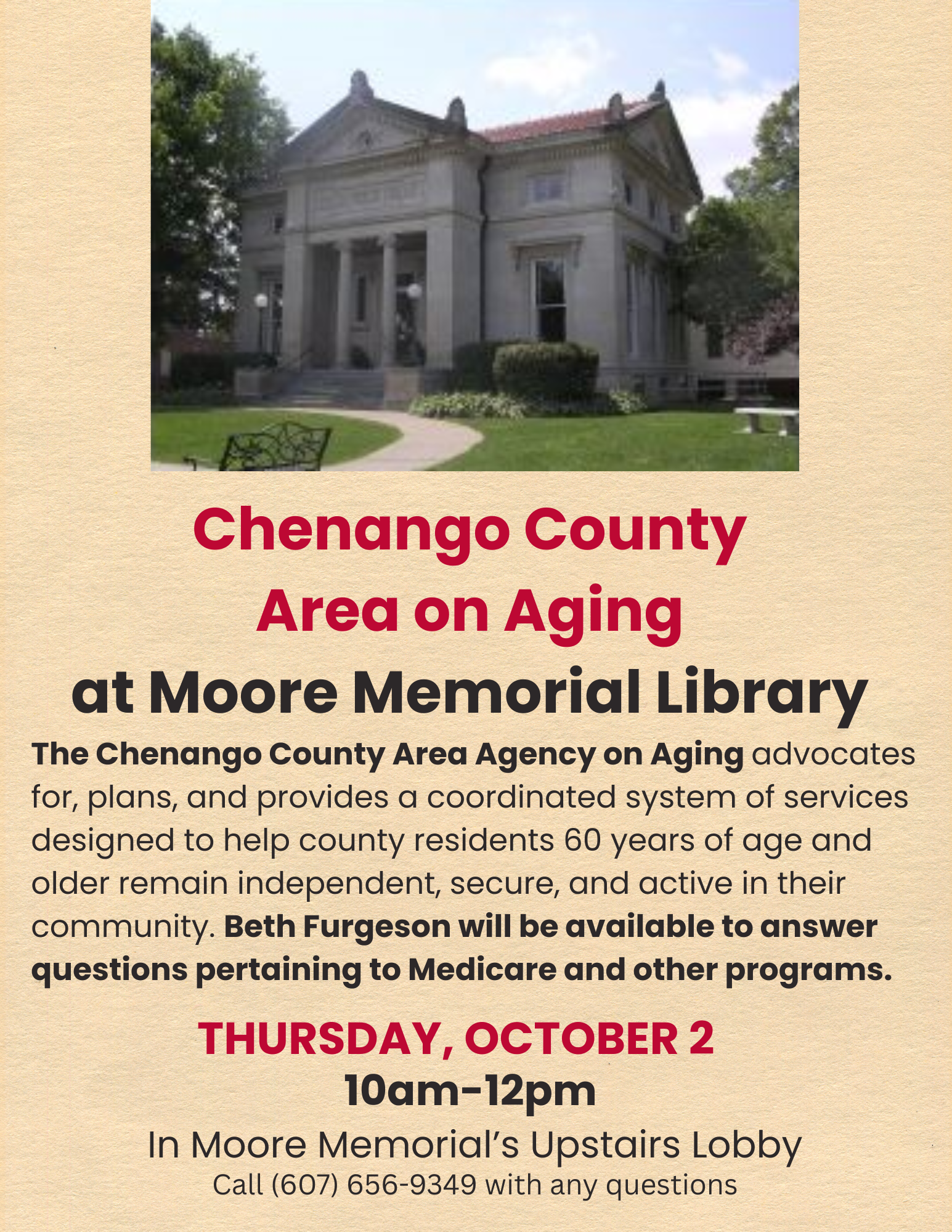 Thursday, October 2nd – Chenango County Area on Aging at Moore Memorial