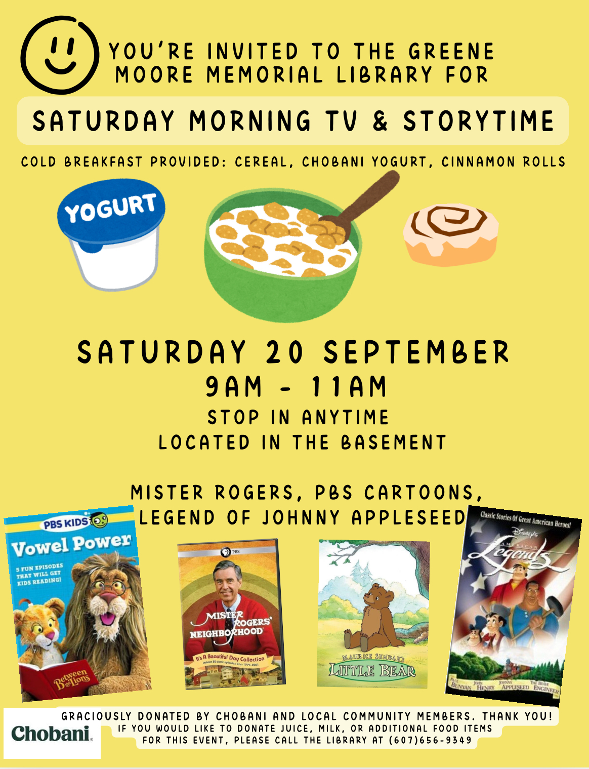 Breakfast and Shows Storytime on Saturday 9/20!