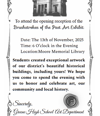 The Historical Society Hosts GCS Student Art Exhibit ~ Thurs. 11/13 at 6pm