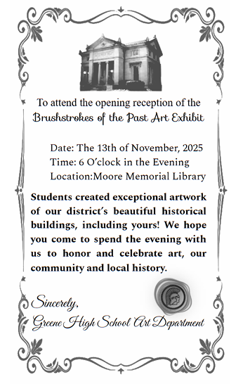 The Historical Society Hosts GCS Student Art Exhibit ~ Thurs. 11/13 at 6pm