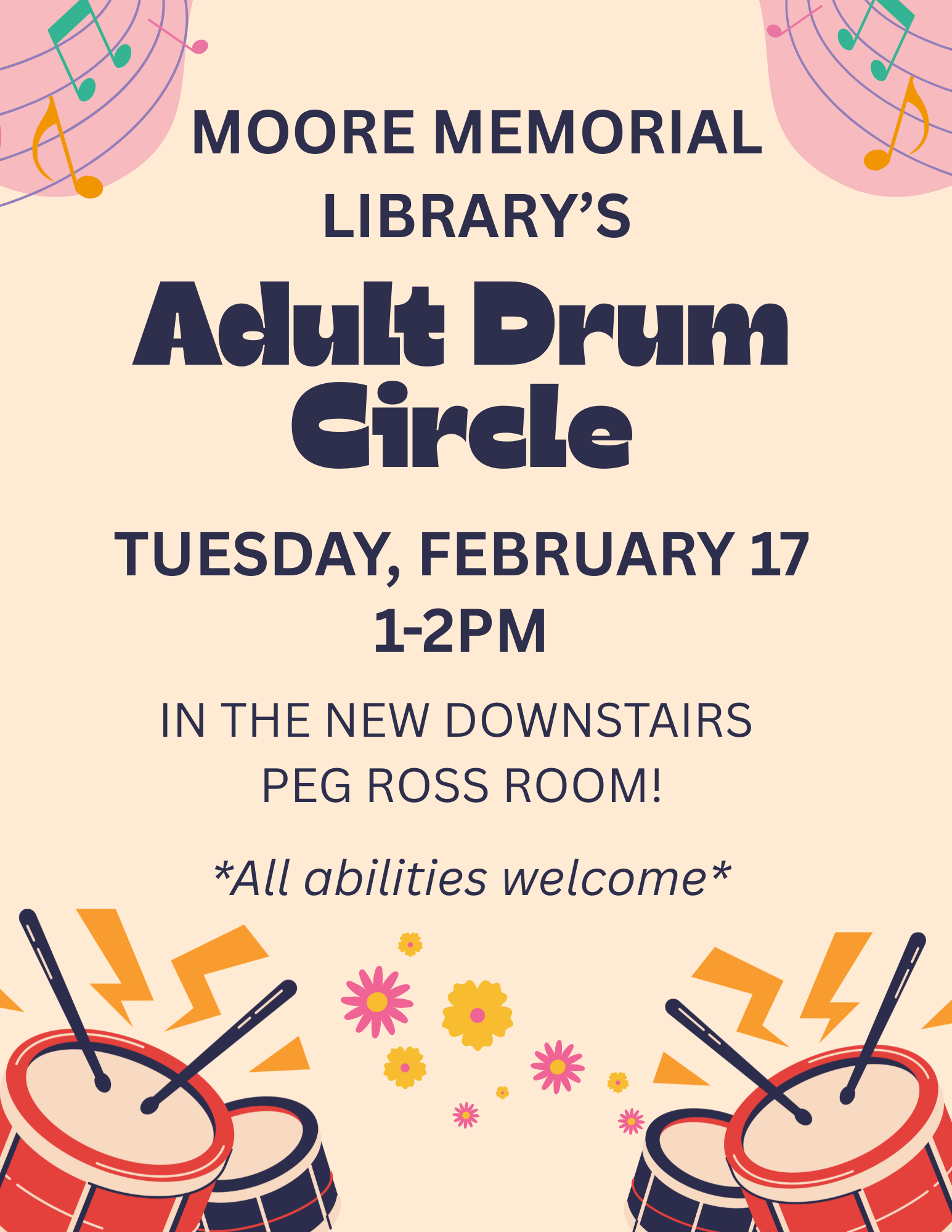 Adult Drum Circle ~ Tues. February 17 from 1-2pm