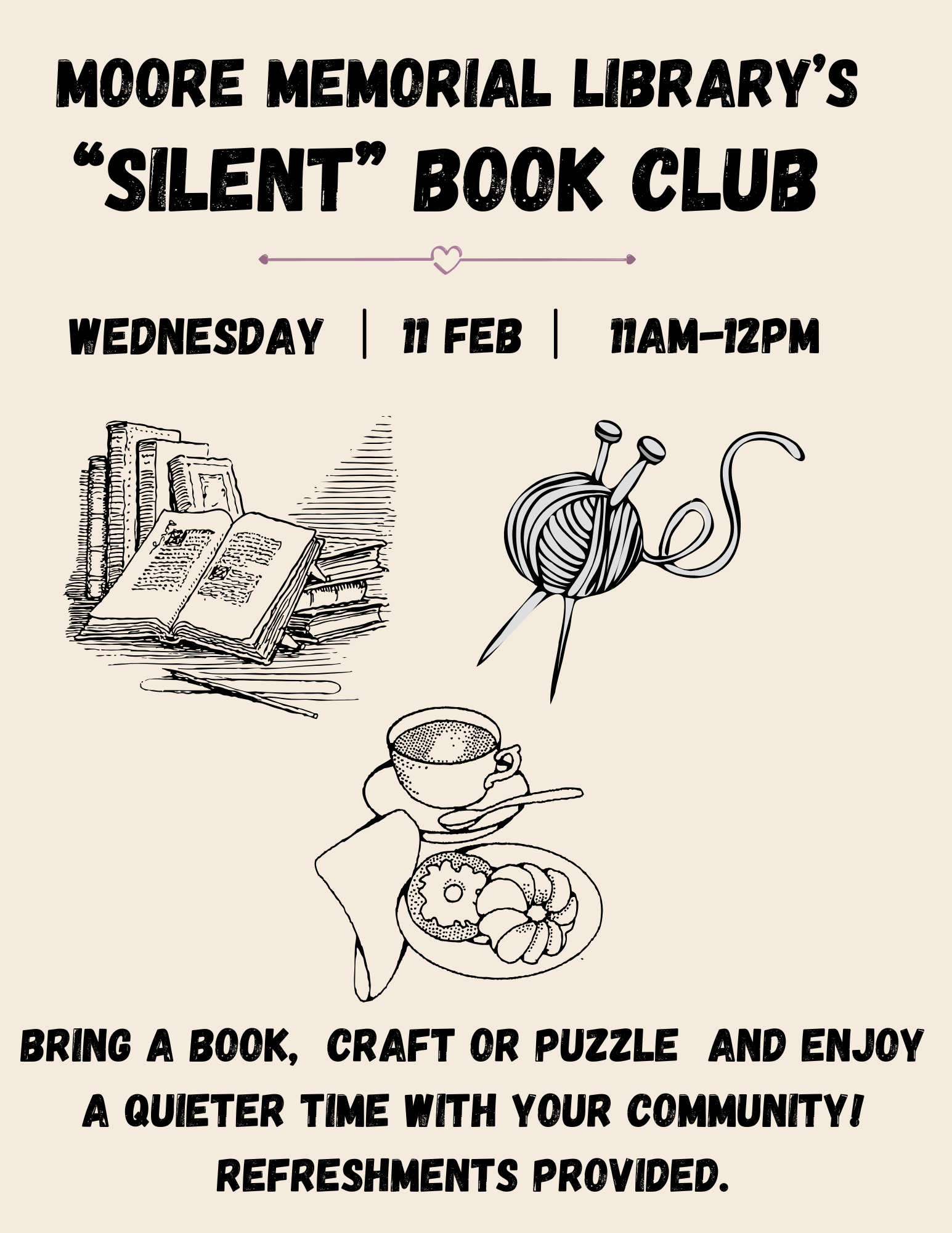 “Silent” Book Club ~ Wednesday, February 11th from 11am-12pm
