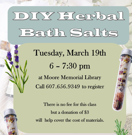 Herbal Bath Salt Craft ~ Tuesday, March 20th from 6-7:30pm