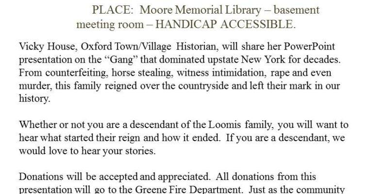 Historical Society “Loomis Gang” Event: Saturday 6/7 @10am