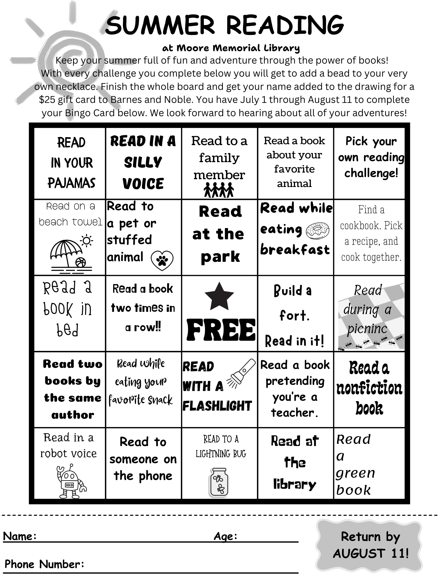 Summer Reading Challenge Reading Log and Bingo Card Now Available!
