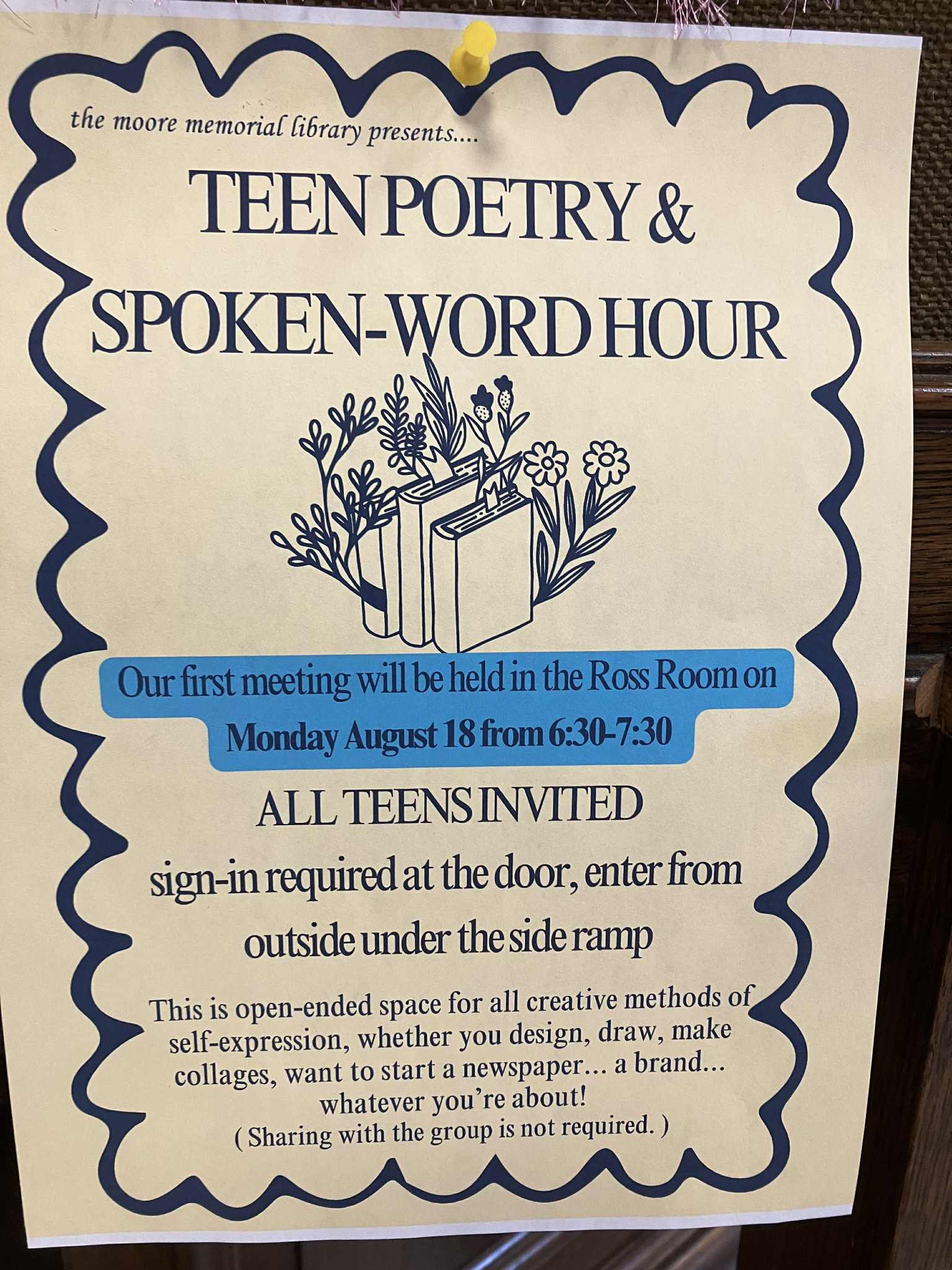 Teen Poetry and Spoken Word Hour ~ Monday, August 18 from 6:30-7:30pm