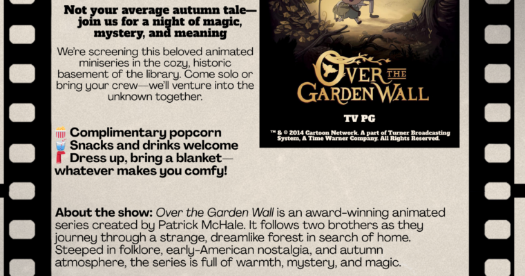 MOVIE NIGHT on Wednesday, October 15th at 6pm