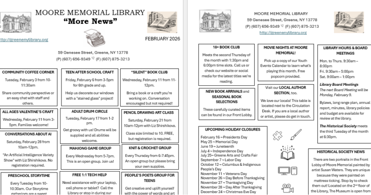 Hooray! A Moore Memorial Monthly Newsletter is Now Available