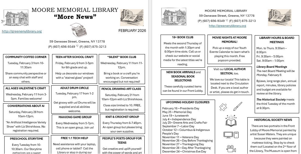 Hooray! A Moore Memorial Monthly Newsletter is Now Available