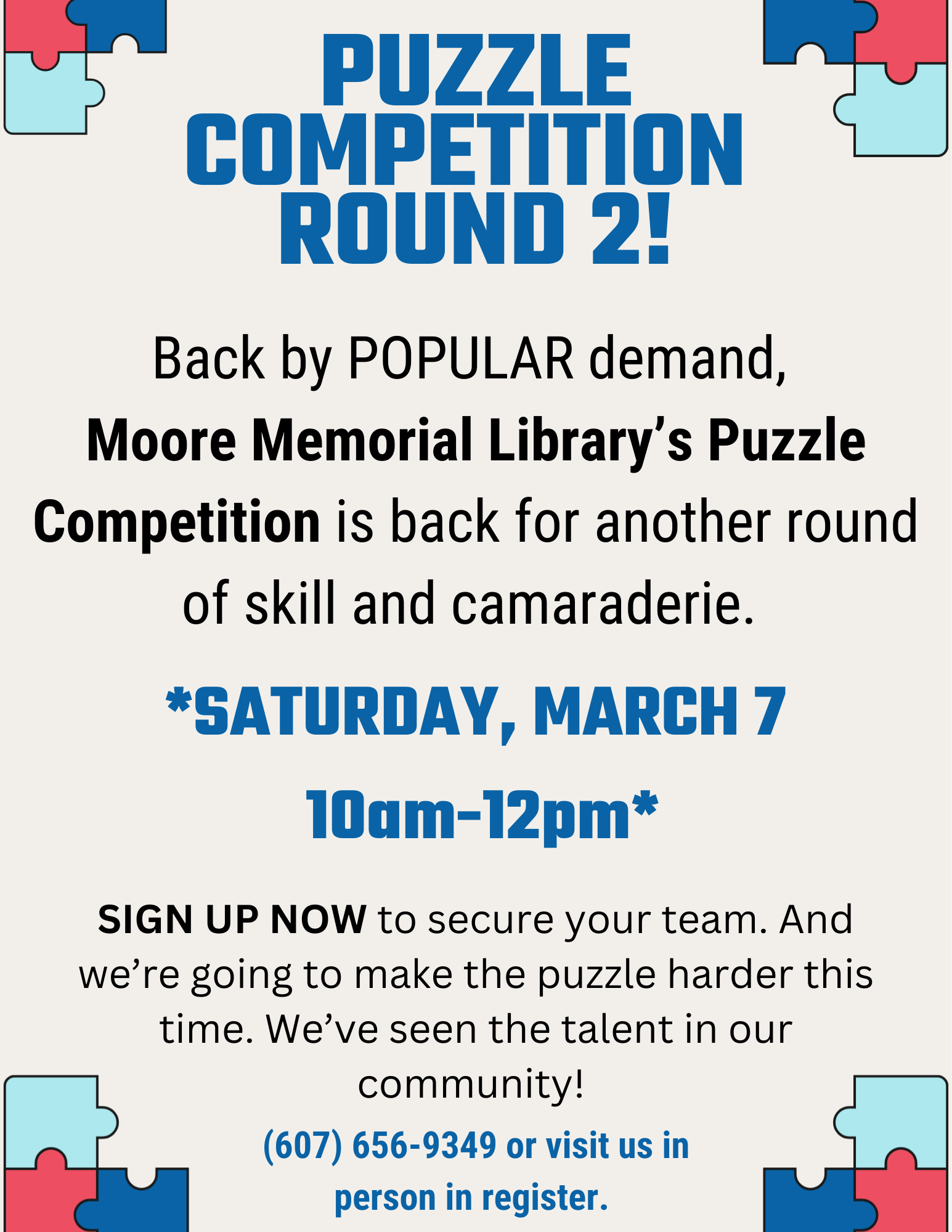 Puzzle Competition: Saturday, March 7